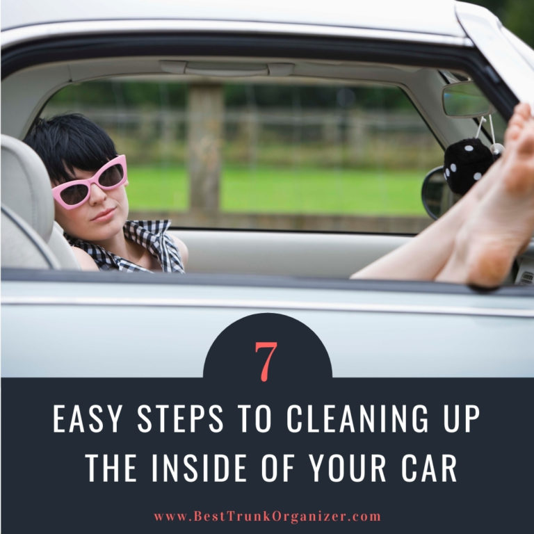 woman with her feet up in the car after cleaning the interior