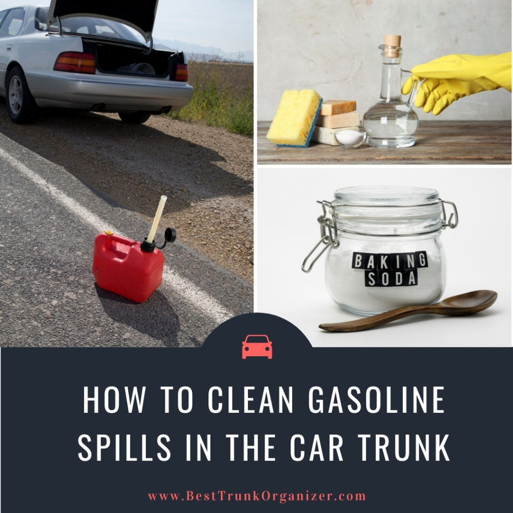 gasoline can open trunk and cleaning supplies